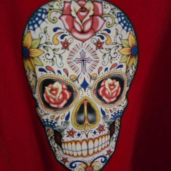 Red Oversized Off Shoulder Sugar Skull Day Of The Dead Sweatshirt Spider 2X - Picture 5 of 5